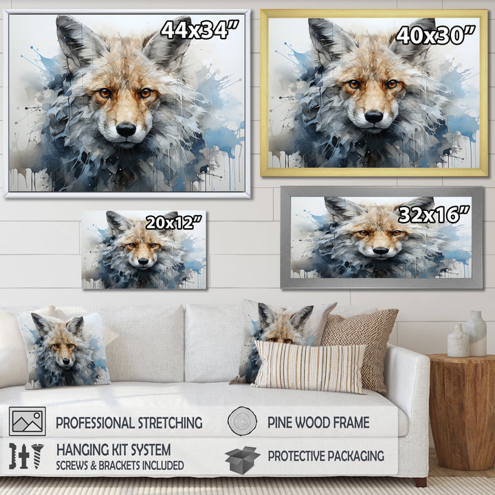 Blue And White Fox Portrait - Fox Home Decor Art