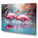 Wild Pink Flamingo In Lake - Landscapes Canvas Wall Art