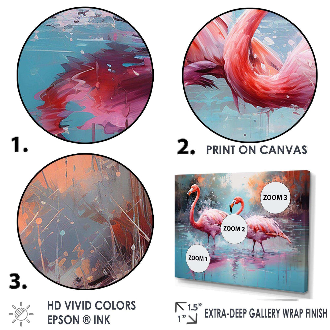 Wild Pink Flamingo In Lake - Landscapes Canvas Wall Art