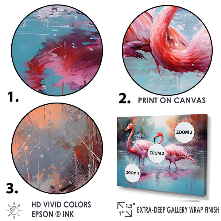 Wild Pink Flamingo In Lake - Landscapes Canvas Wall Art