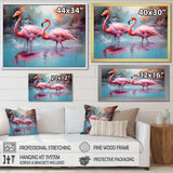 Wild Pink Flamingo In Lake - Landscapes Canvas Wall Art