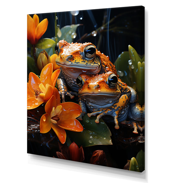 Orange Frogs On Glass Effect - Orange Frog Wall Art