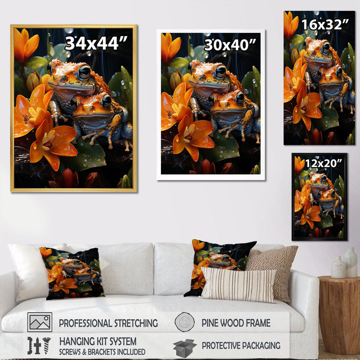 Orange Frogs On Glass Effect - Orange Frog Wall Art