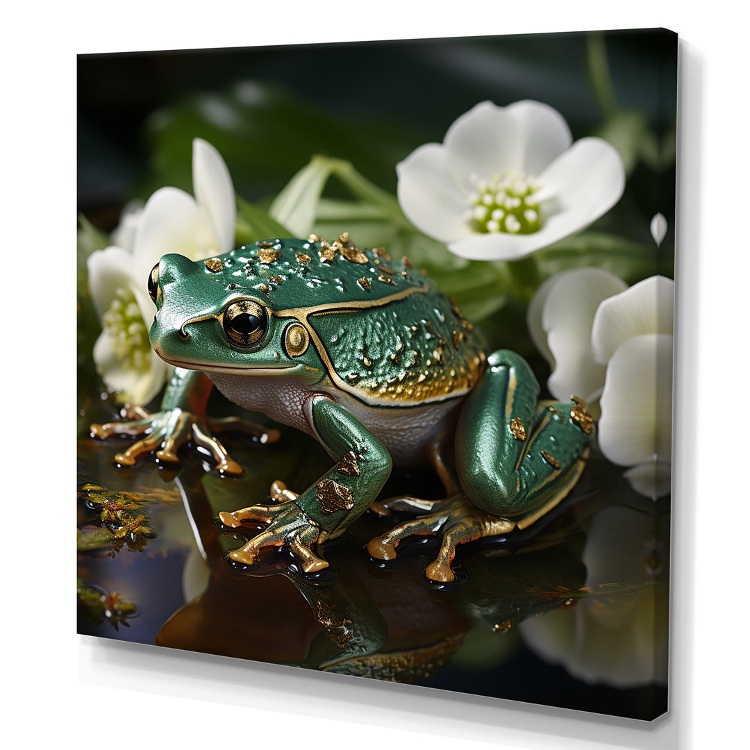 Green Frog On Glass Effect - Frog Framed Canvas Art