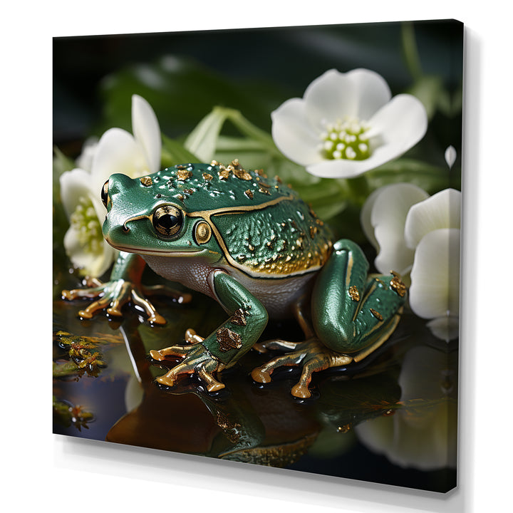 Green Frog On Glass Effect - Frog Framed Canvas Art