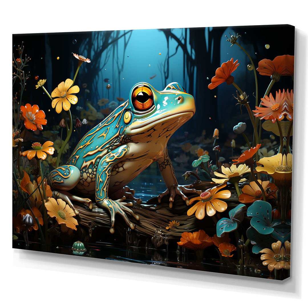 Abstract Representation Of Green Frog - Frog Canvas Wall Art