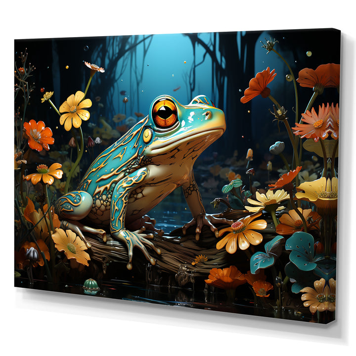 Abstract Representation Of Green Frog - Frog Canvas Wall Art