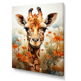 Cute Giraffe In Flowers Field - Beige Giraffe Wall Art
