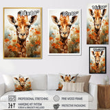 Cute Giraffe In Flowers Field - Beige Giraffe Wall Art