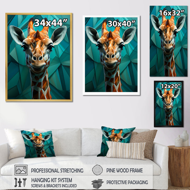 Green Giraffe Cubist Grace - Giraffe Large Canvas Wall Art