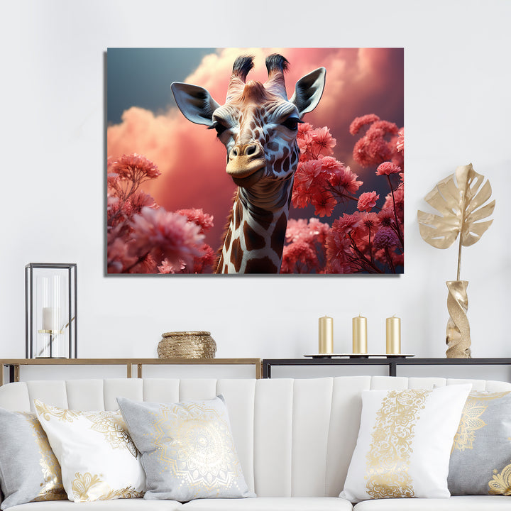 Popart Pink Giraffe In Love - Pink Giraffe Wall Art