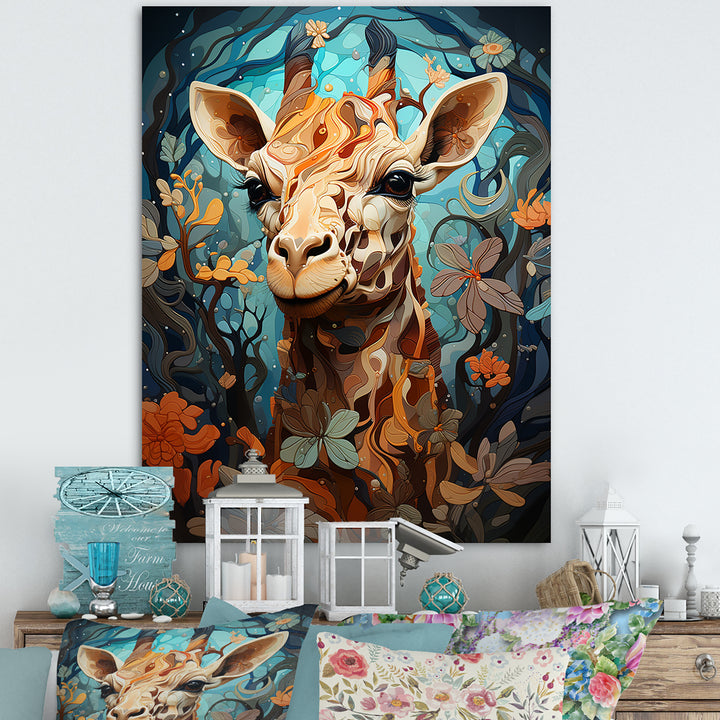Teal Fantasy Tall Tale - Brown Giraffe Wall Art