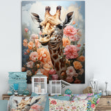 Cute Pink Floral Giraffe Portrait - Giraffe Framed Canvas Art