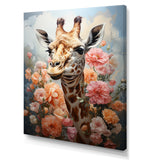 Cute Pink Floral Giraffe Portrait - Giraffe Framed Canvas Art