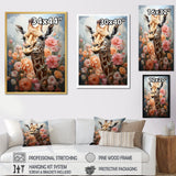 Cute Pink Floral Giraffe Portrait - Giraffe Framed Canvas Art