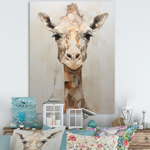Minimalism Beige Giraffe Selfie - Giraffe Home Decor Art