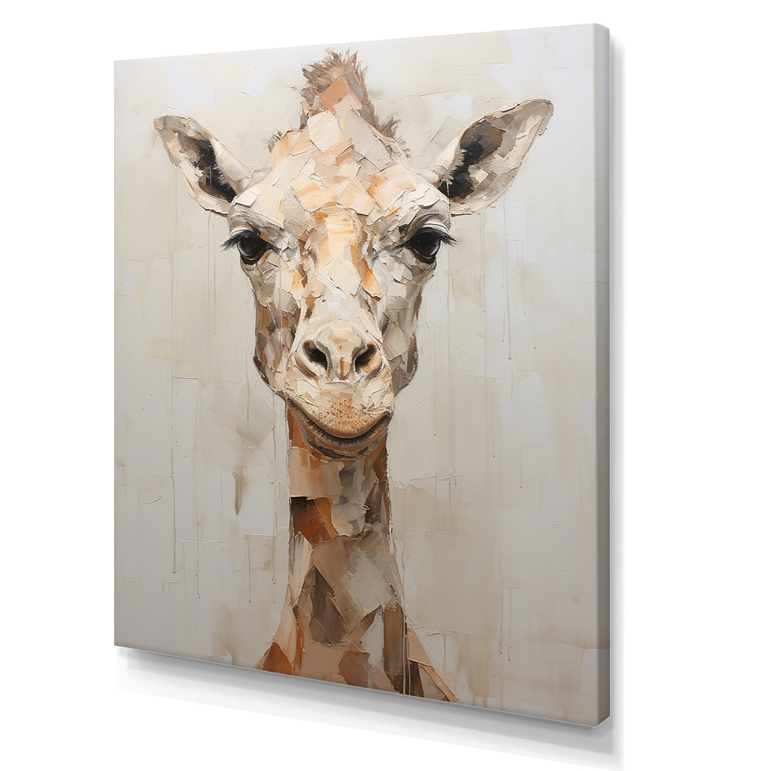 Minimalism Beige Giraffe Selfie - Giraffe Home Decor Art