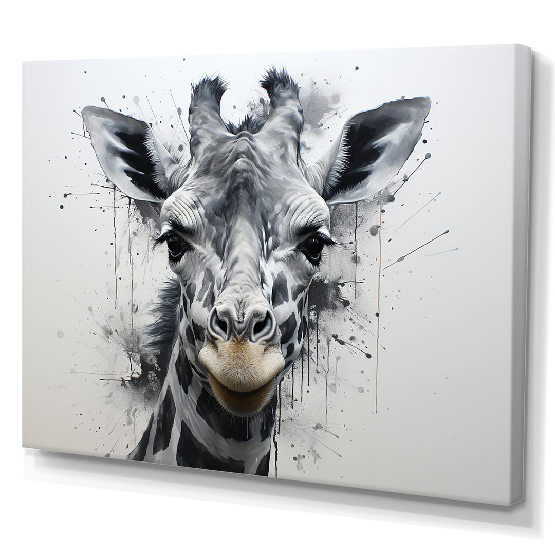 Minimalist Black And White Giraffe Stride - Giraffe Canvas Wall Art