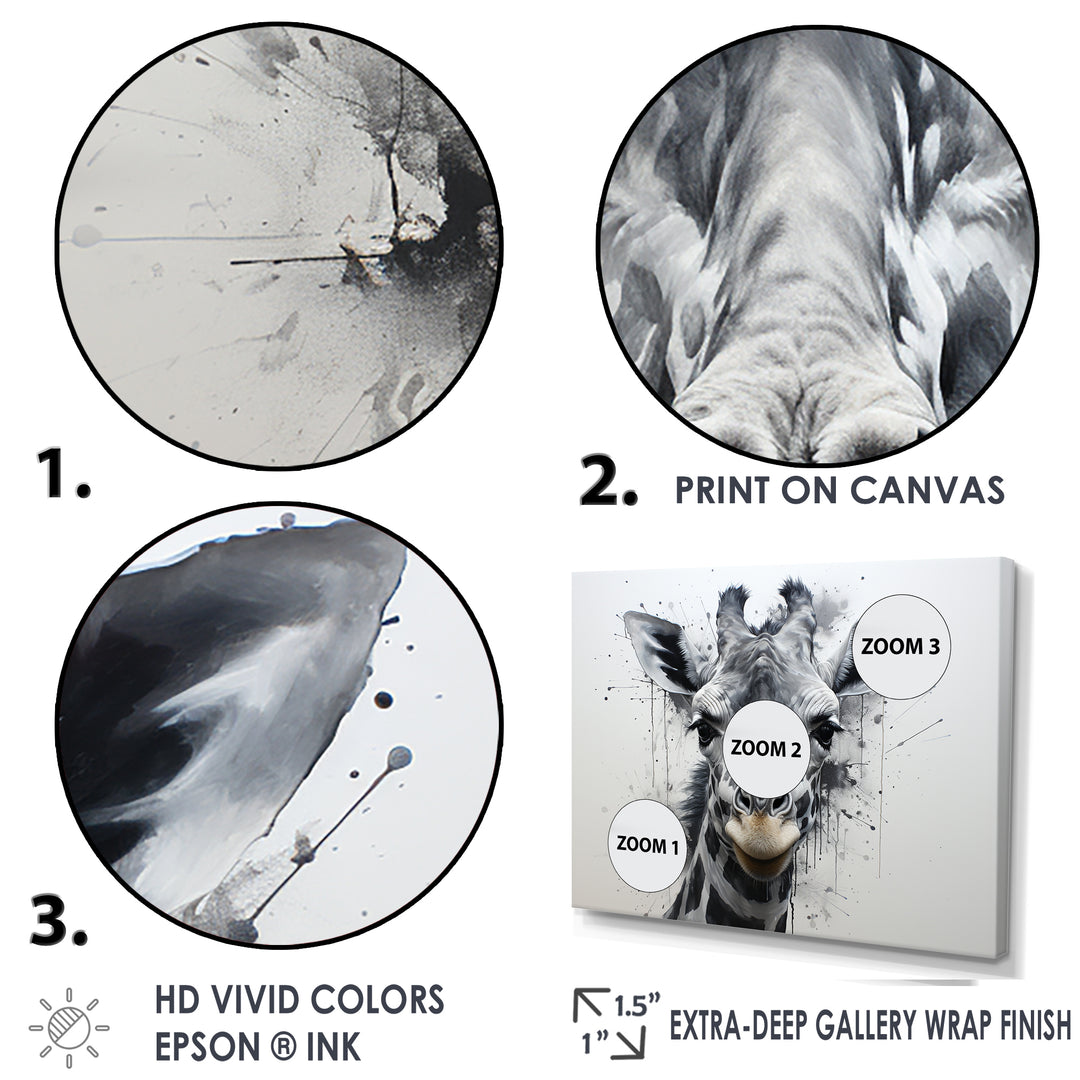 Minimalist Black And White Giraffe Stride - Giraffe Canvas Wall Art