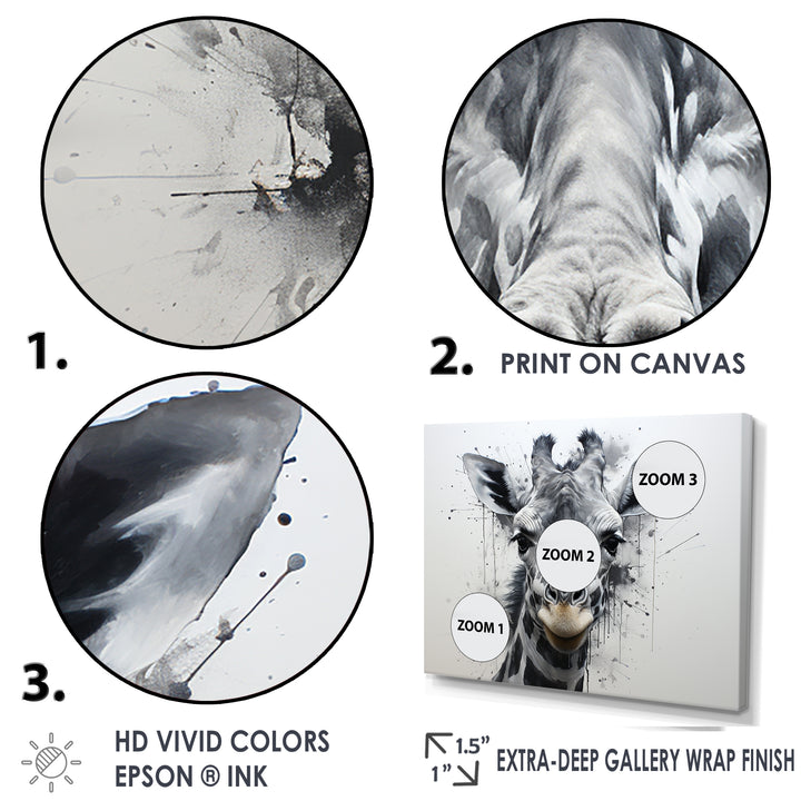 Minimalist Black And White Giraffe Stride - Giraffe Canvas Wall Art