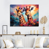 Multicolor Playful Giraffes - Giraffe Framed Canvas Art
