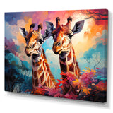 Multicolor Playful Giraffes - Giraffe Framed Canvas Art