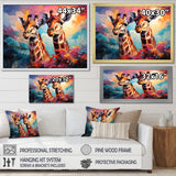 Multicolor Playful Giraffes - Giraffe Framed Canvas Art