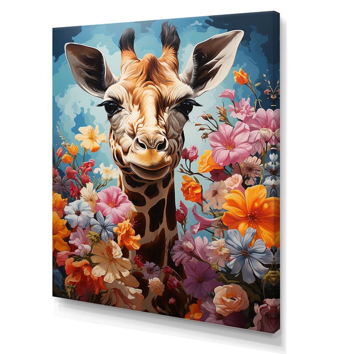 Cute Floral Giraffe Happiness - Giraffe Large Canvas Wall Art