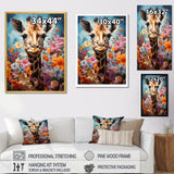 Cute Floral Giraffe Happiness - Giraffe Large Canvas Wall Art