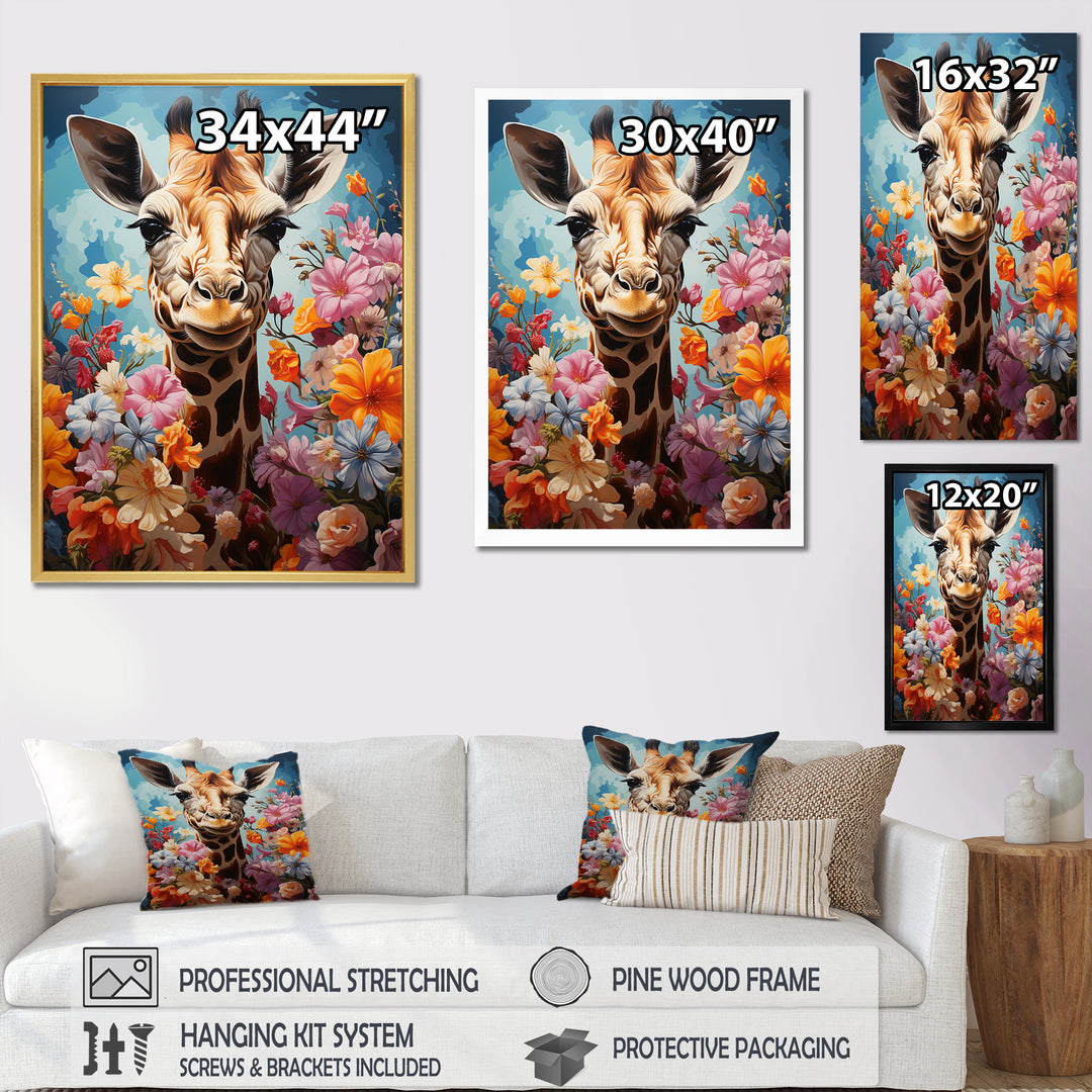 Cute Floral Giraffe Happiness - Giraffe Large Canvas Wall Art