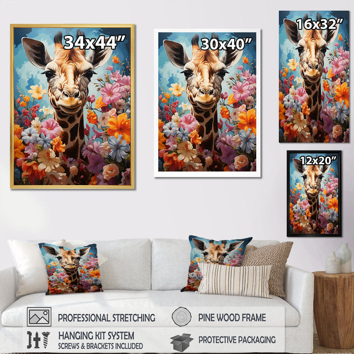 Cute Floral Giraffe Happiness - Giraffe Large Canvas Wall Art