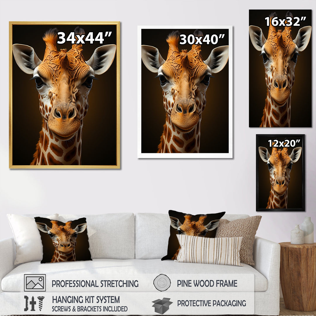 Modern Brown Giraffe Symbolism - Giraffe Framed Canvas Art