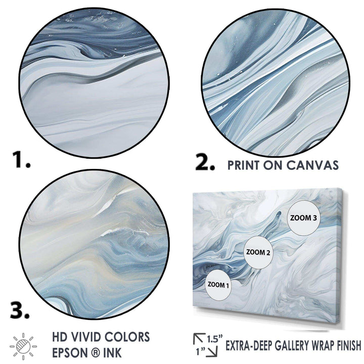 Grey And Blue Glacier Charm Liquid Art - Landscapes Canvas Wall Art