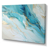 Teal And Gold Glacier Charm Liquid Art - Landscapes Canvas Wall Art