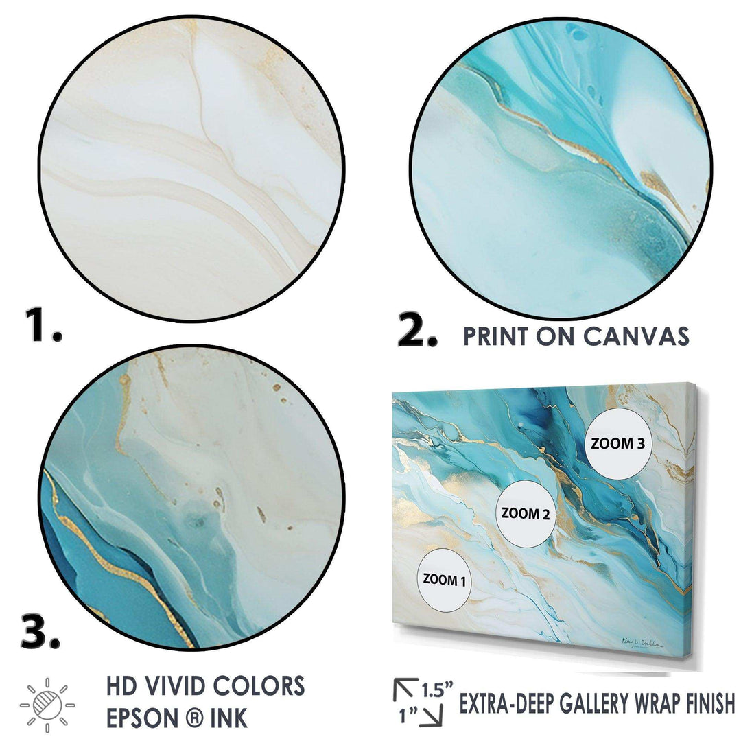 Teal And Gold Glacier Charm Liquid Art - Landscapes Canvas Wall Art