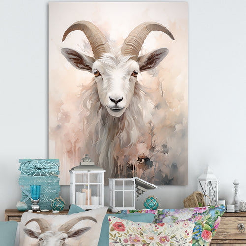 Cute Floral Beige Goat - Goat Canvas Wall Art