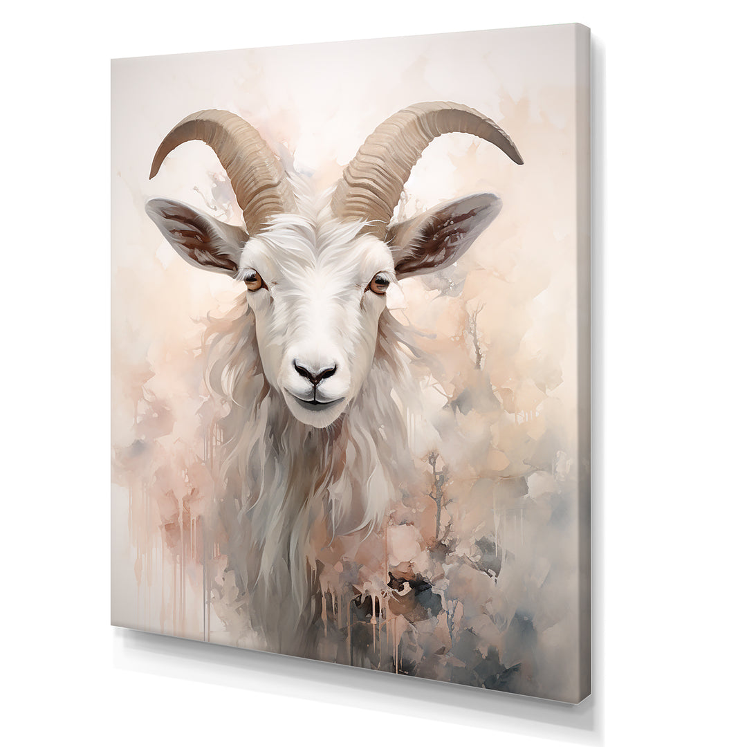 Cute Floral Beige Goat - Goat Canvas Wall Art