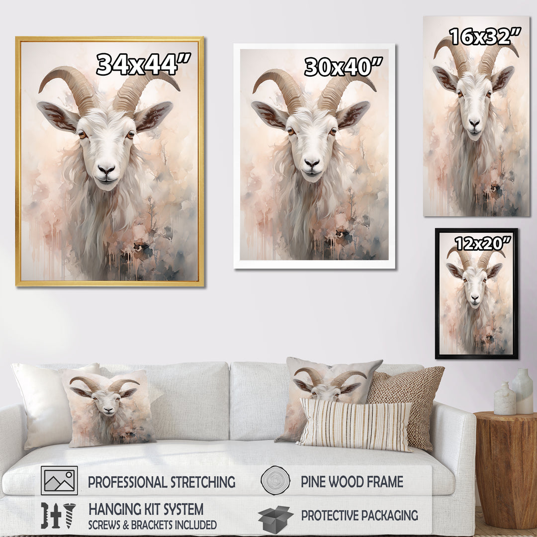 Cute Floral Beige Goat - Goat Canvas Wall Art