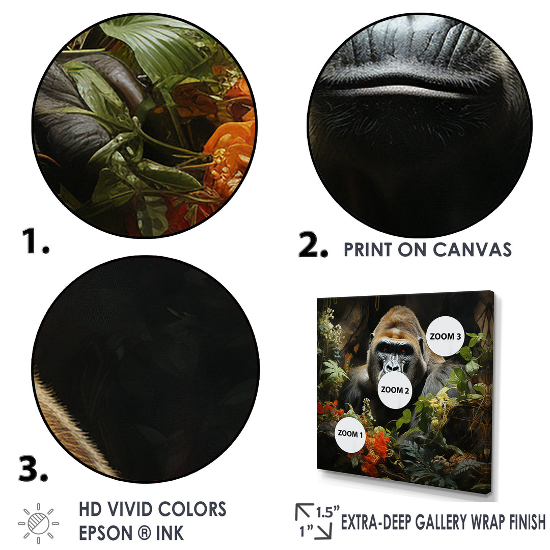 Floral Gorilla In Jungle - Gorilla Canvas Wall Art