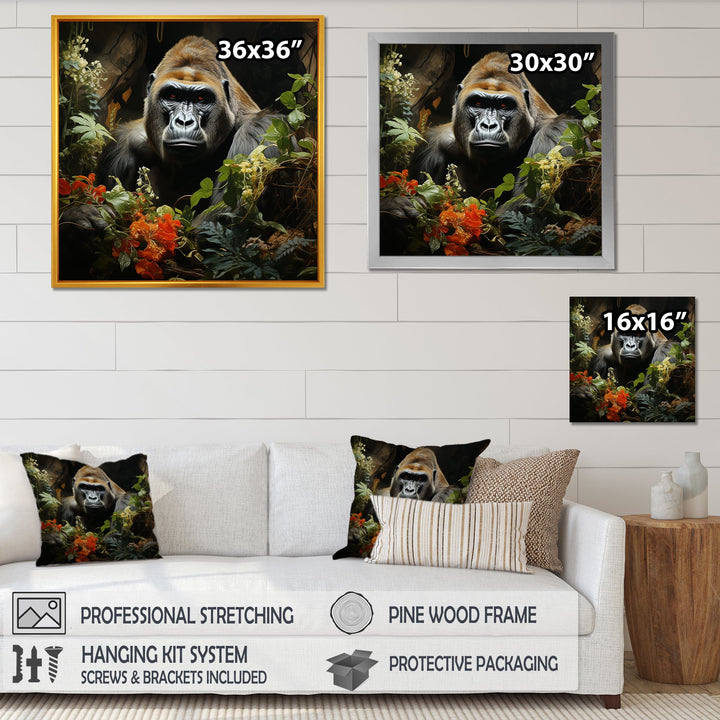 Floral Gorilla In Jungle - Gorilla Canvas Wall Art