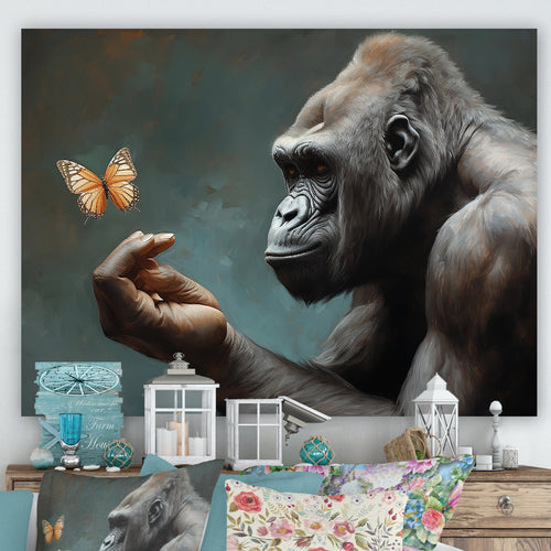 Gorillas Gentle Touch Butterfly - Gorilla Framed Canvas Art