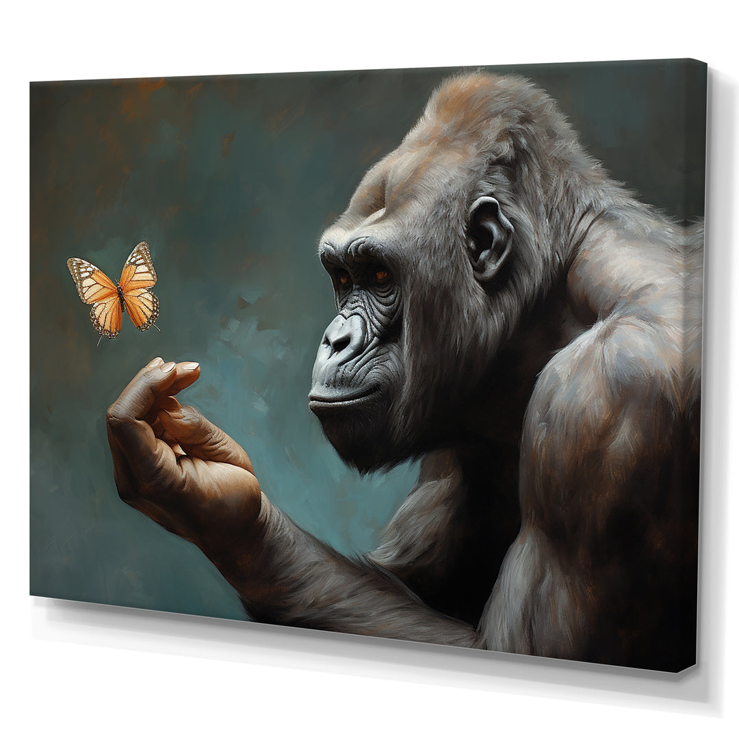 Gorillas Gentle Touch Butterfly - Gorilla Framed Canvas Art