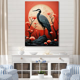 Red Japanese Heron Ink Portrait - Heron Wall Art Prints