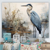 Blue Great Heron In Miminal Harmony II - Animals Canvas Wall Art