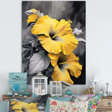 Yellow And Grey Hibiscus Serenade I - Floral Canvas Wall Art