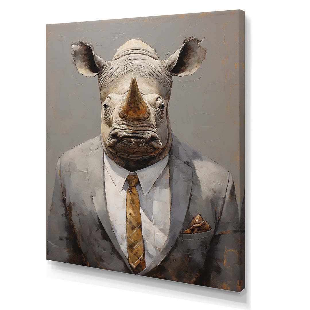 Business Hippo Portrait - Hippopotamus Large Canvas Wall Art