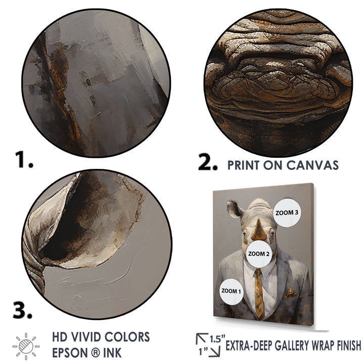 Business Hippo Portrait - Hippopotamus Large Canvas Wall Art