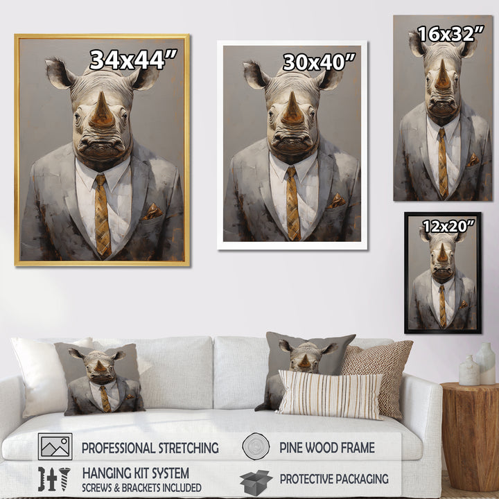 Business Hippo Portrait - Hippopotamus Large Canvas Wall Art