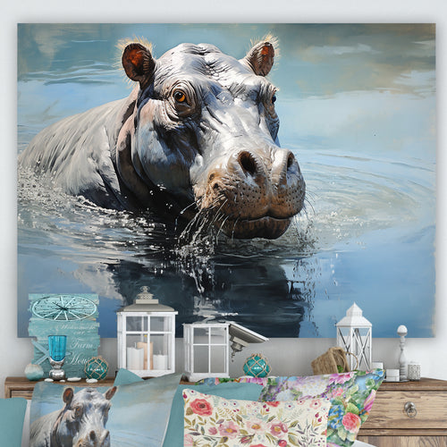 Lakeside Hippo - Hippopotamus Living Room Wall Art