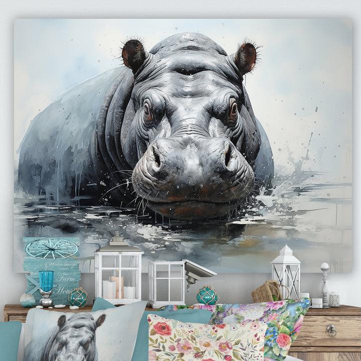 Minimalism Grey Hippo - Hippopotamus Bedroom Wall Art